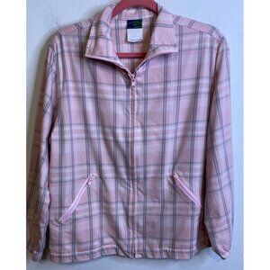 Vintage Country Club Golf Koret USA Pink Gray Plaid Jacket Coat Zipper Pockets M